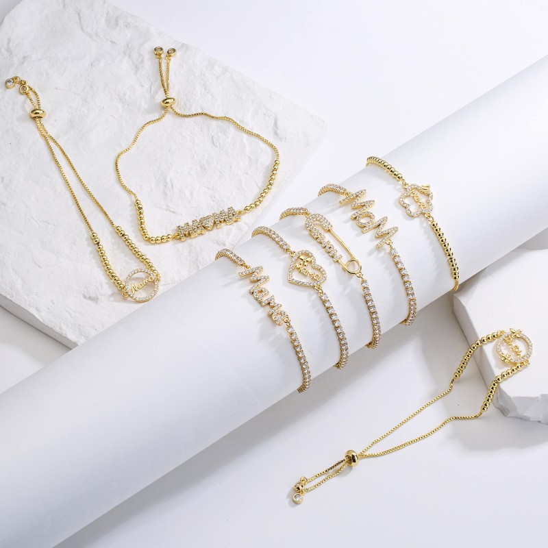 Mom Letter Bracelet Tennis Bracelet Adjustable 18K Gold Bracelet Jewelry