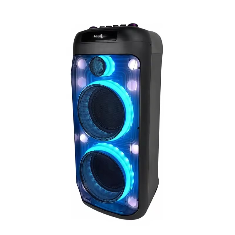 HUAQI Hot Sale Portable Outdoor Dual 8-Inch 60W for 5.3 Party Speaker Wireless Trolley Karaoke RGB LED Light Wireless Mic